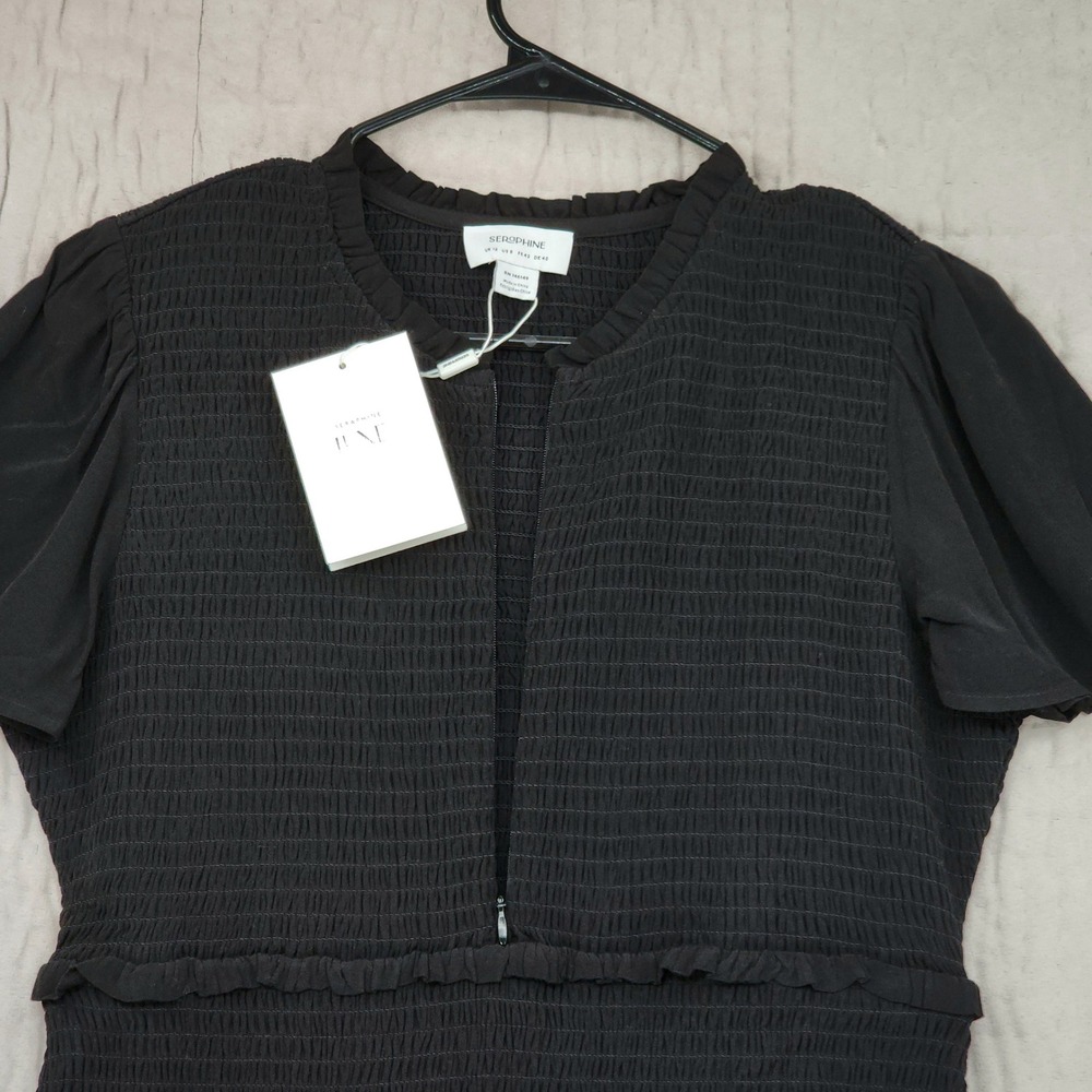 Seraphine Maternity Mini Dress 8 Raisa Black Shirred Angel Sleeve Luxe Smock NEW - Picture 10 of 13